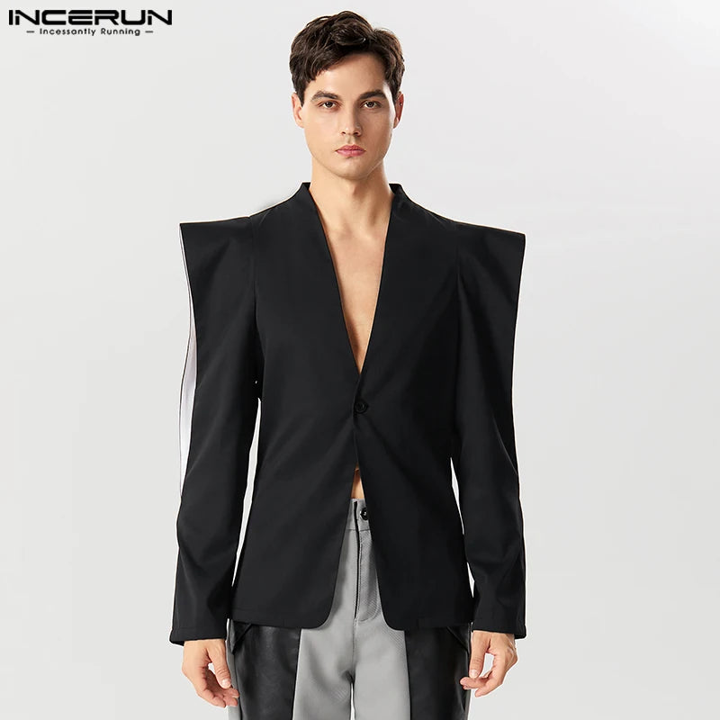 2023 Men Blazer Solid Lapel Long Sleeve One Button Irregular Suits Men Streetwear Hollow Out Fashion Thin Coats S-5XL INCERUN