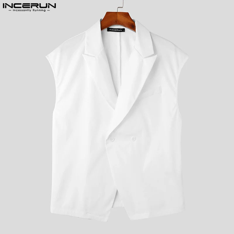 INCERUN Tops 2023 Korean Style Handsome Men Suits Vests Casual Streetwear Male Solid All-match Simple Sleeveless Waistcoat S-5XL