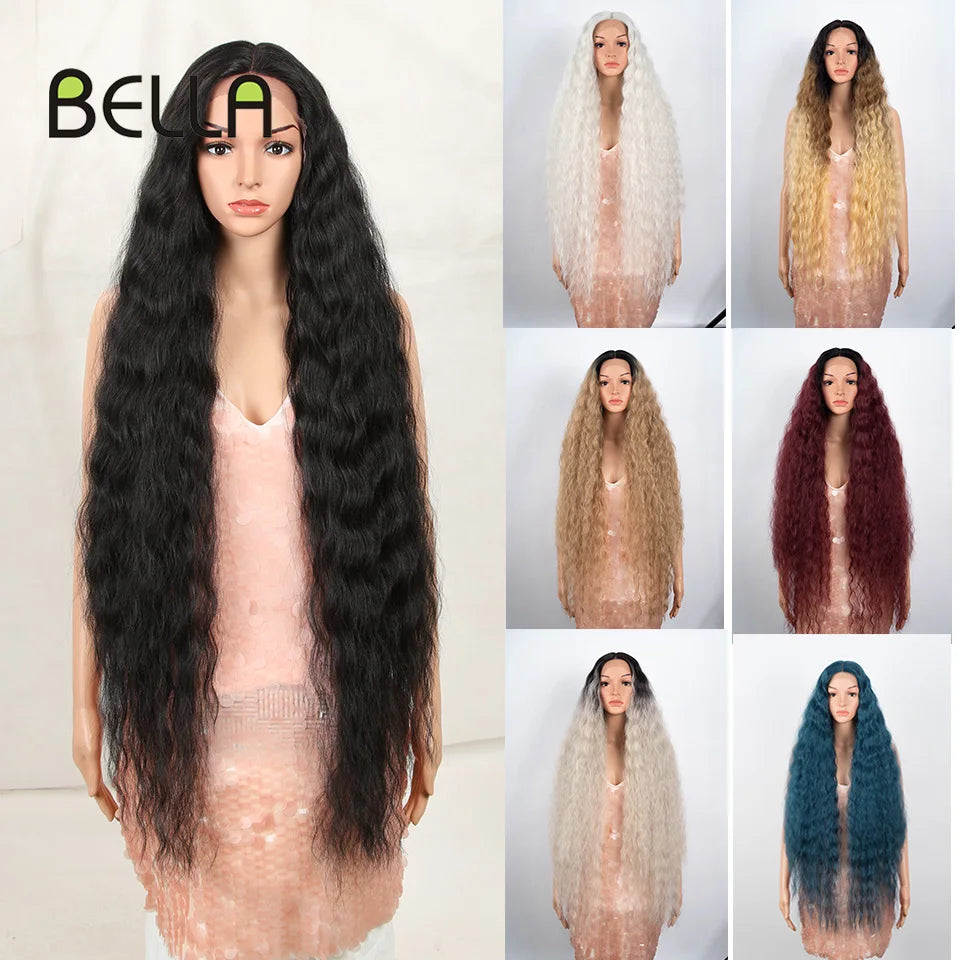 Bella Synthetic Lace Wigs 42 Inch Long Cosplay Curly Hair Blonde 613 Pink Colorful Wigs For Woman Synthetic Lace Wig