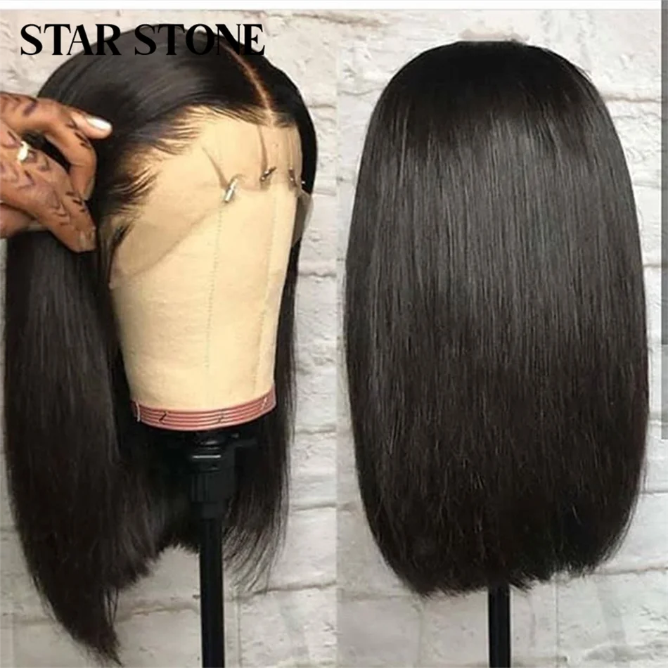 Peruvian Short Bob Wig Straight 13x4 Lace Frontal Human Hair Wigs for Women Pre Pluck Transparent Bone Straight Lace Frontal Wig