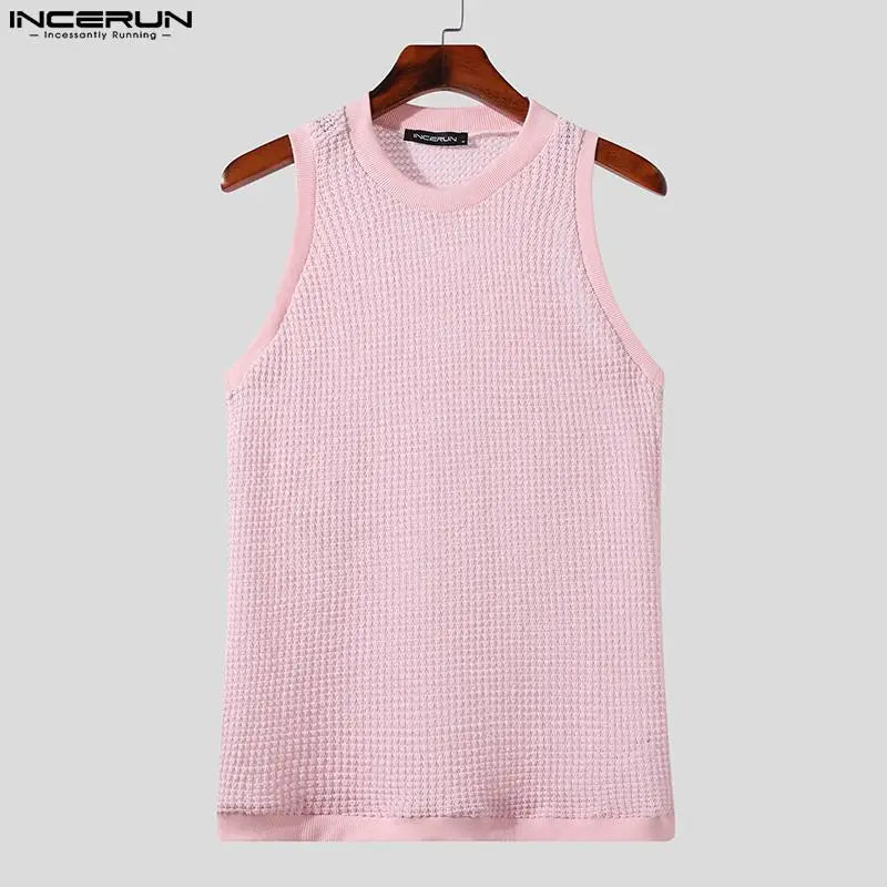 INCERUN Tops 2023 American Style Men Casual O-neck Breathable Mesh Tank Tops Stylish Male Solid All-match Sleeveless Vests S-5XL