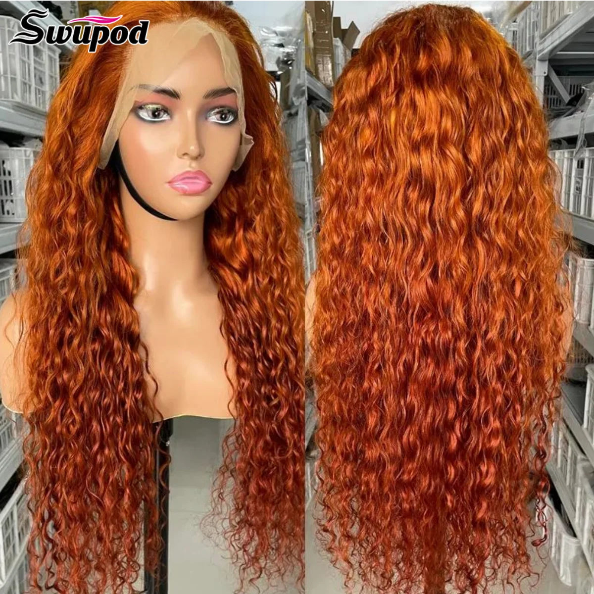 Swupod 13x4 13x6 200 Density Transparent HD Lace Front Wig for Women Deep Wave Remy Human Hair Ginger Orange Color Glueless