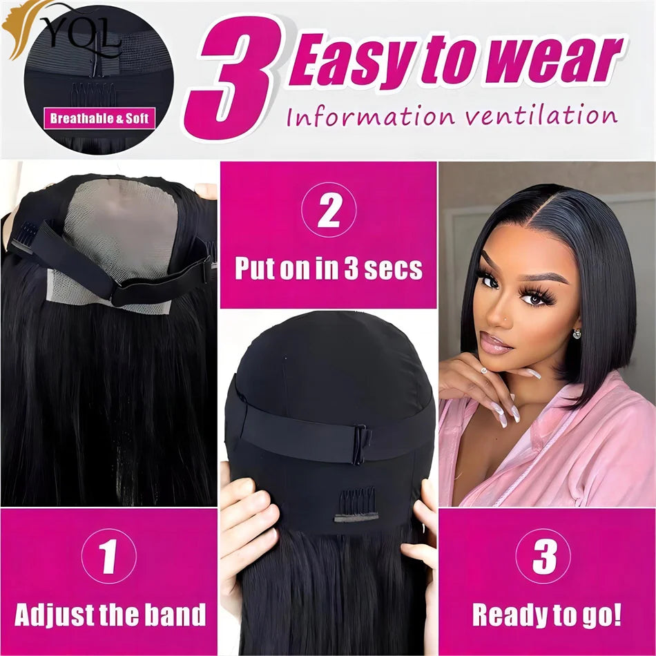 Glueless Bob Hair Wig Human Hair Ready To Wear Straight HD Transprent 4x4 Lace Closure Wigs For Women Human Hair