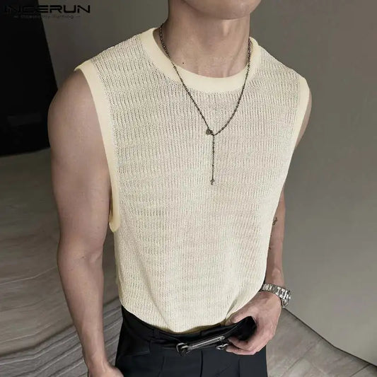 2024 Men's Tank Tops Solid Color O-neck Sleeveless Streetwear Korean Casual Male Vests Summer Fashion Men Clothing S-5XL INCERUN