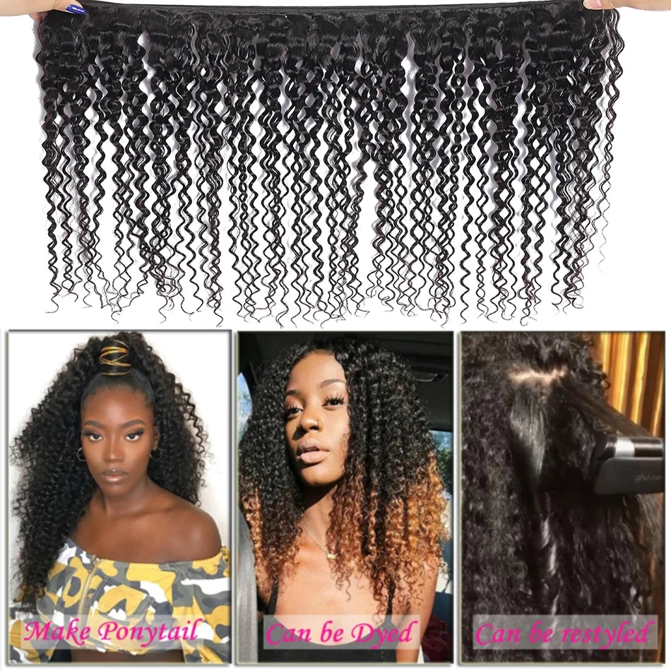 Indian Afro Kinky Curly Bundles 1/3/4PCS Human Hair Extensions Unprocessed Virgin Hair 100% Human Hair Weave Bundles Jerry Curl