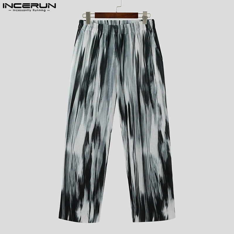INCERUN 2023 Korean Style Men's Pantalons Fashion Sagging Pit Stripe Texture Gradual Trousers Casual Streetwear Long Pants S-5XL