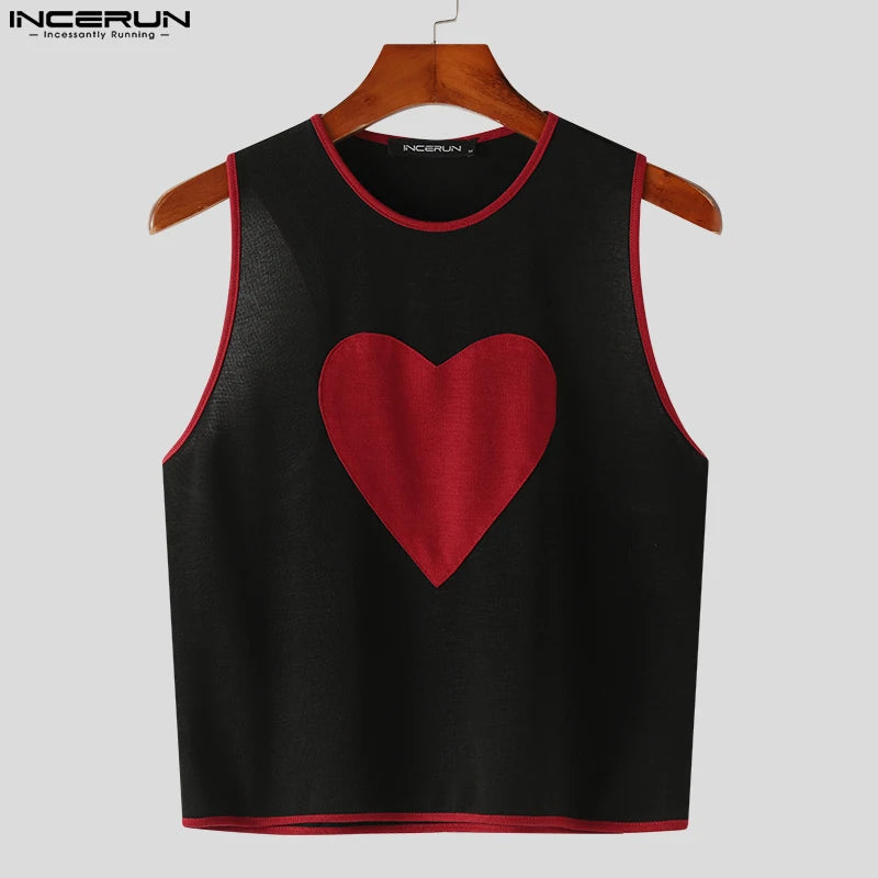 INCERUN 2023 Men Tank Tops Patchwork O-neck Sleeveless Fitness Sexy Casual Crop Tops Unisex Streetwear Fashion Vests Men S-5XL