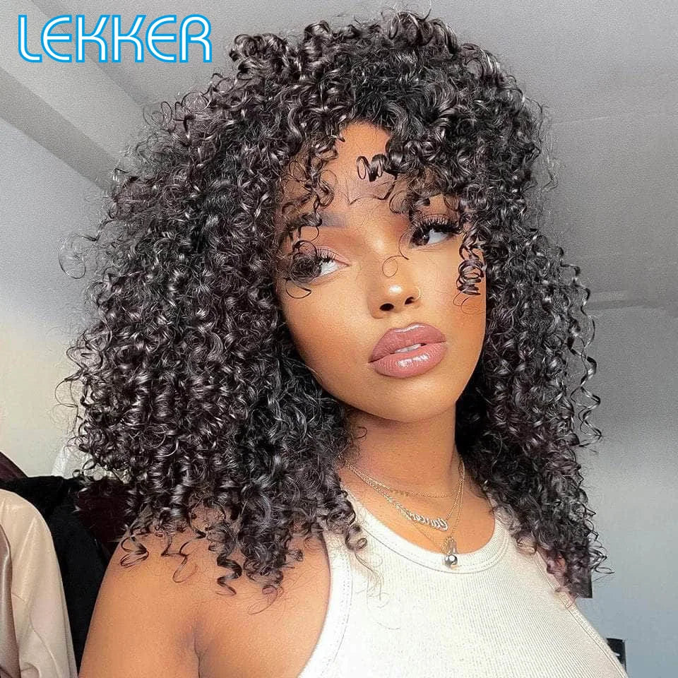 Lekker Highlight Brown Kinky Curly Bob Human Hair Wig For Women Natural Glueless Brazilian Remy Hair Ombre Blonde Non Lace Wigs