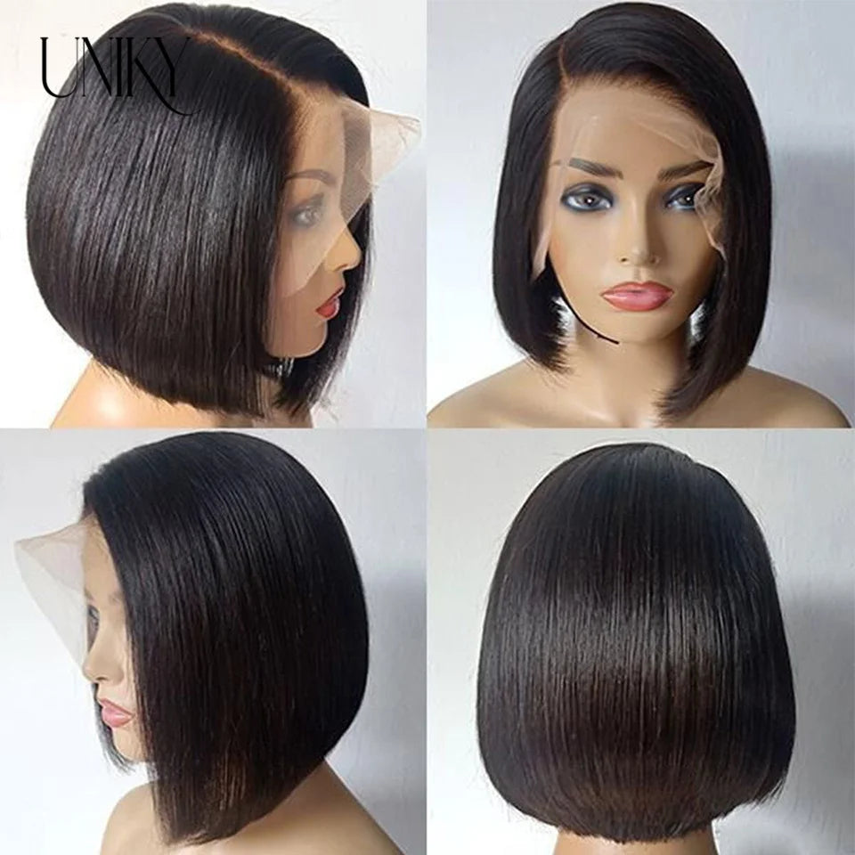 13x4 Lace Front Short Bob Wig Straight Natural Black Human Hair Wigs for Black Women 6x4 Glueless Closure Bob Wig Brazilian Hair