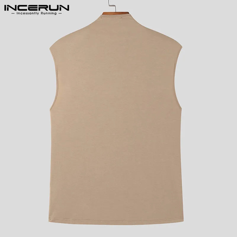 2024 männer Tank Tops Einfarbig Sommer Ärmelloses Streetwear Casual Männlichen Westen Fitness Mode Freizeit Männer Kleidung S-2XL INCERUN