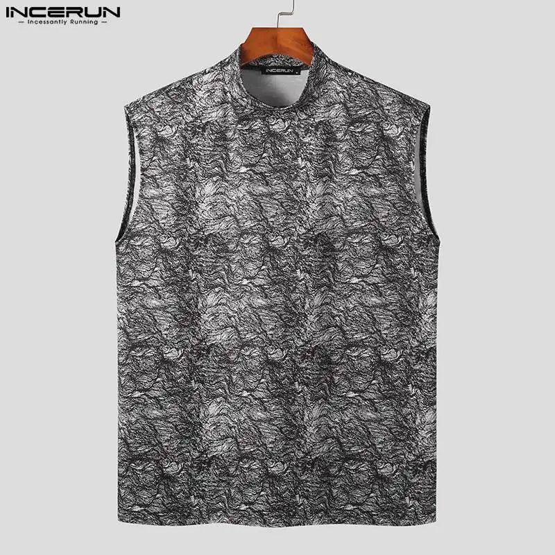 INCERUN Men Tank Tops Printing Turtleneck Sleeveless Streetwear Summer Casual Vests 2024 Korean Style Fashion Men Clothing S-5XL