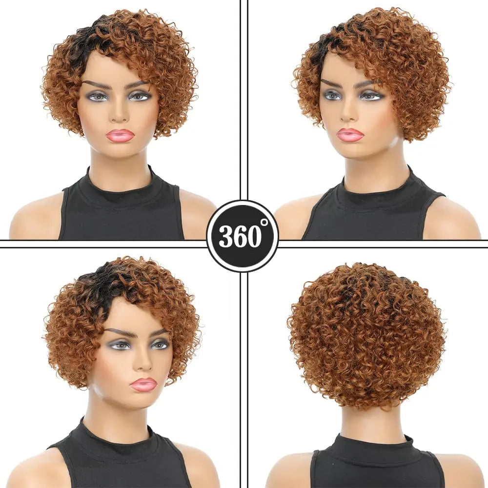 Short Kinky Curly Human Hair Wig Afro Short Wigs Pixie Cut Wig Human Hair No Lace Front Natural Brazilian Hair Wigs For Women