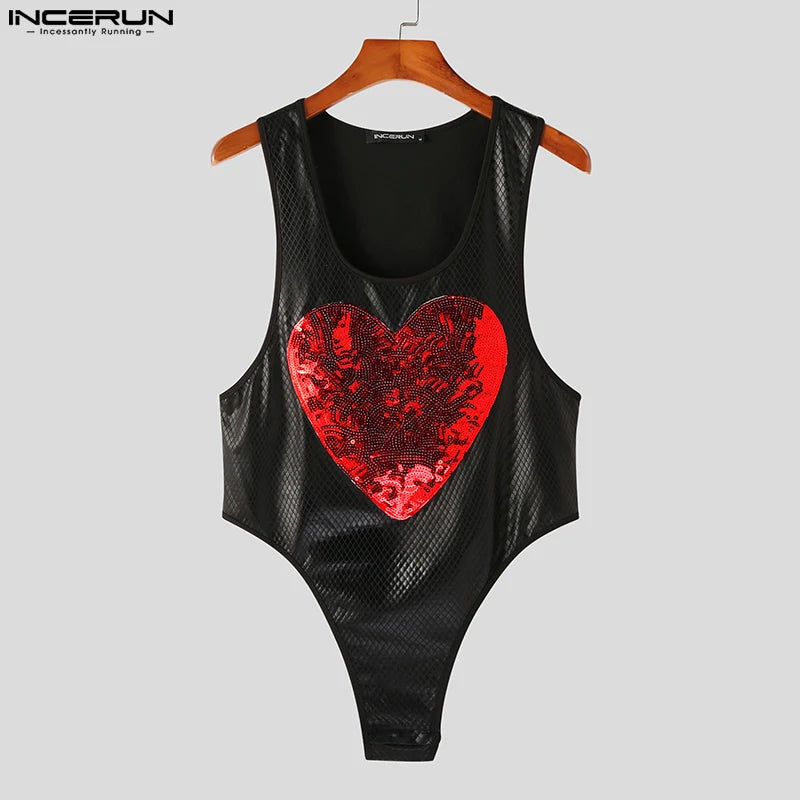 2023 Men Bodysuits Patchwork Sparkling Sequins O-neck Sleeveless Sexy Male Rompers Tank Tops Fashion Bodysuits S-5XL INCERUN