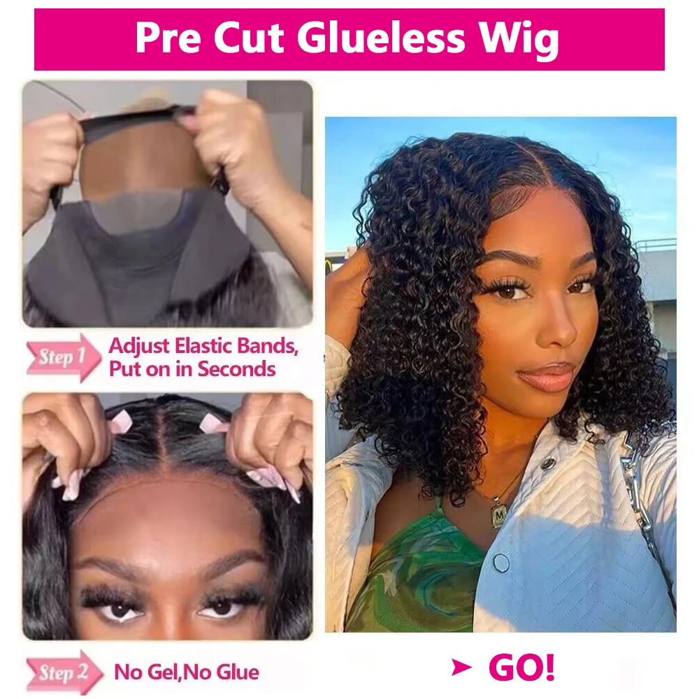 Queenlike Water Wave Ready To Wear Glueless Human Hair Wig 4x4 Pre Cut Pre Plucked Lace Closure Wigs for Women 10-16 inch Remy