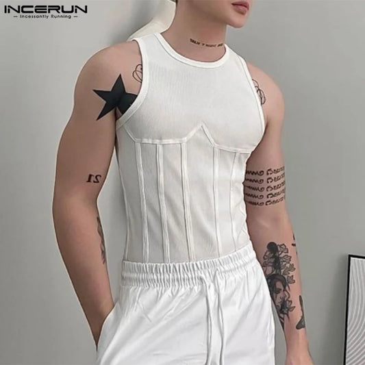 2024 Men Tank Tops Solid Color O-neck Sleeveless Summer Casual Male Vests Fitness Streetwear Fashion Men Clothing S-5XL INCERUN