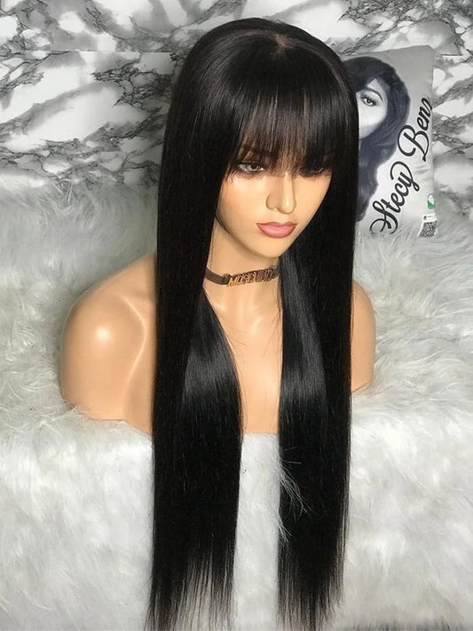 100% Human Hair Wig With Bangs Glueless Short Bob Human Hair Wigs For Black Women Cheap 30 34 Inch Brazilian Straight Fringe Wig