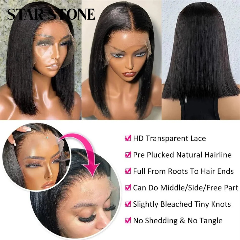 Peruvian Short Bob Wig Straight 13x4 Lace Frontal Human Hair Wigs for Women Pre Pluck Transparent Bone Straight Lace Frontal Wig