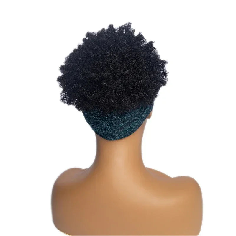 Short Kinky Curly Headband Wigs for Black Women Afro Curls Blonde Wigs with Scarf Natural Curly Cosplay Wig Synthetic False Hair