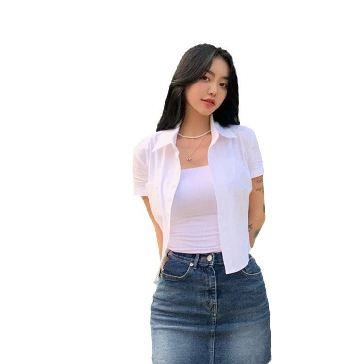 Summer Pure Desire Waist Sexy Hot Girl Shirt Short Sleeve