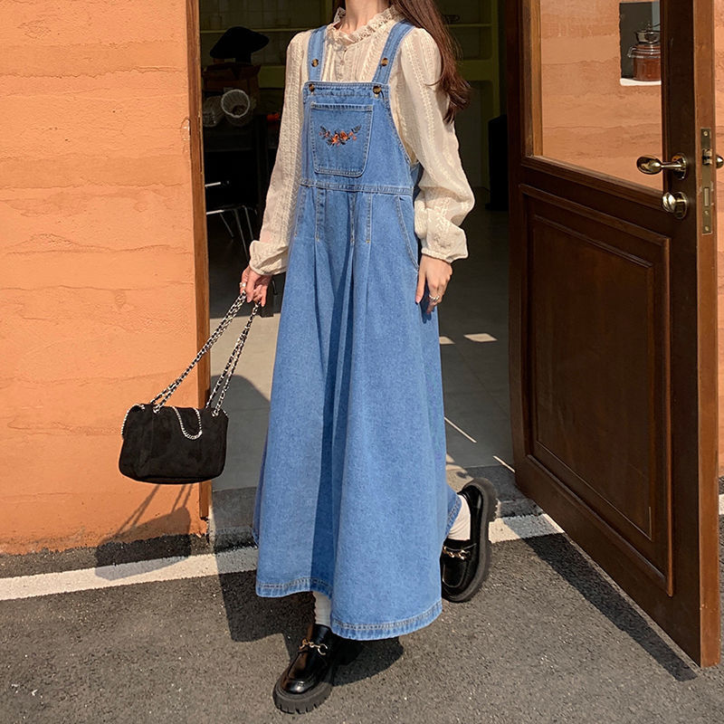 Women's Denim Suspender Skirt Retro Waist-controlled Loose