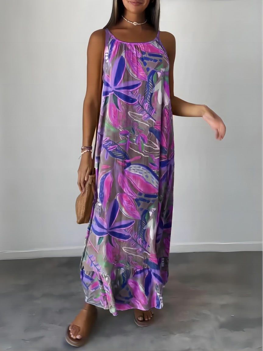 Women's Printed Long Dress Loose Strap Dress