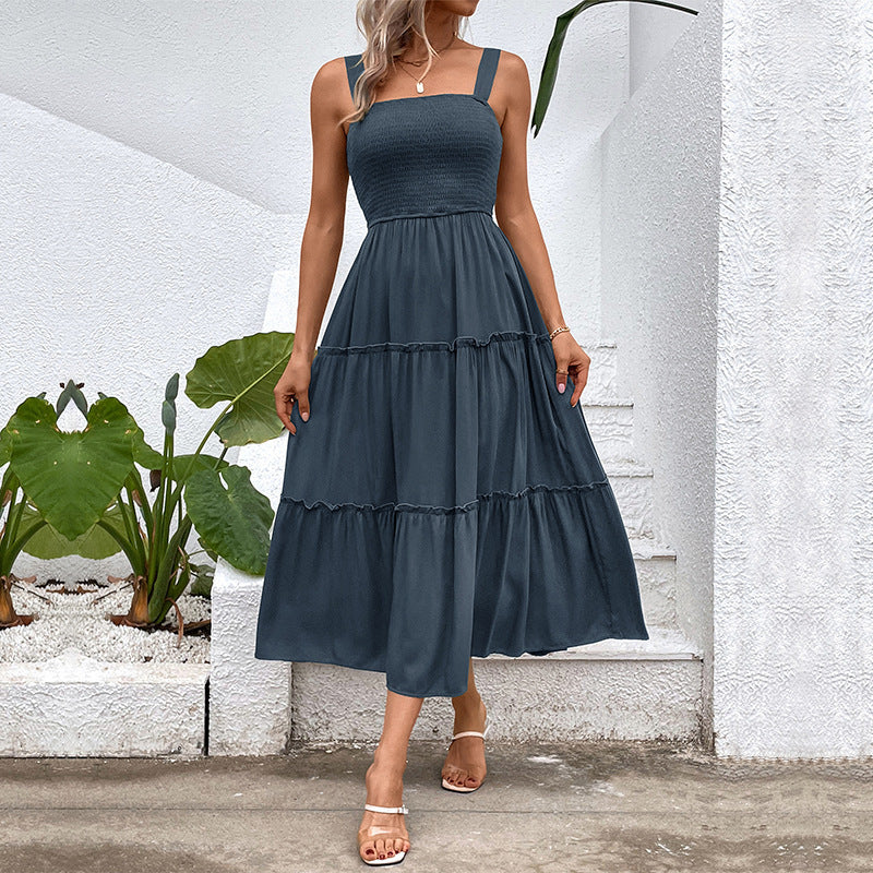 Einfarbiges Sling-Sommerkleid für Damen