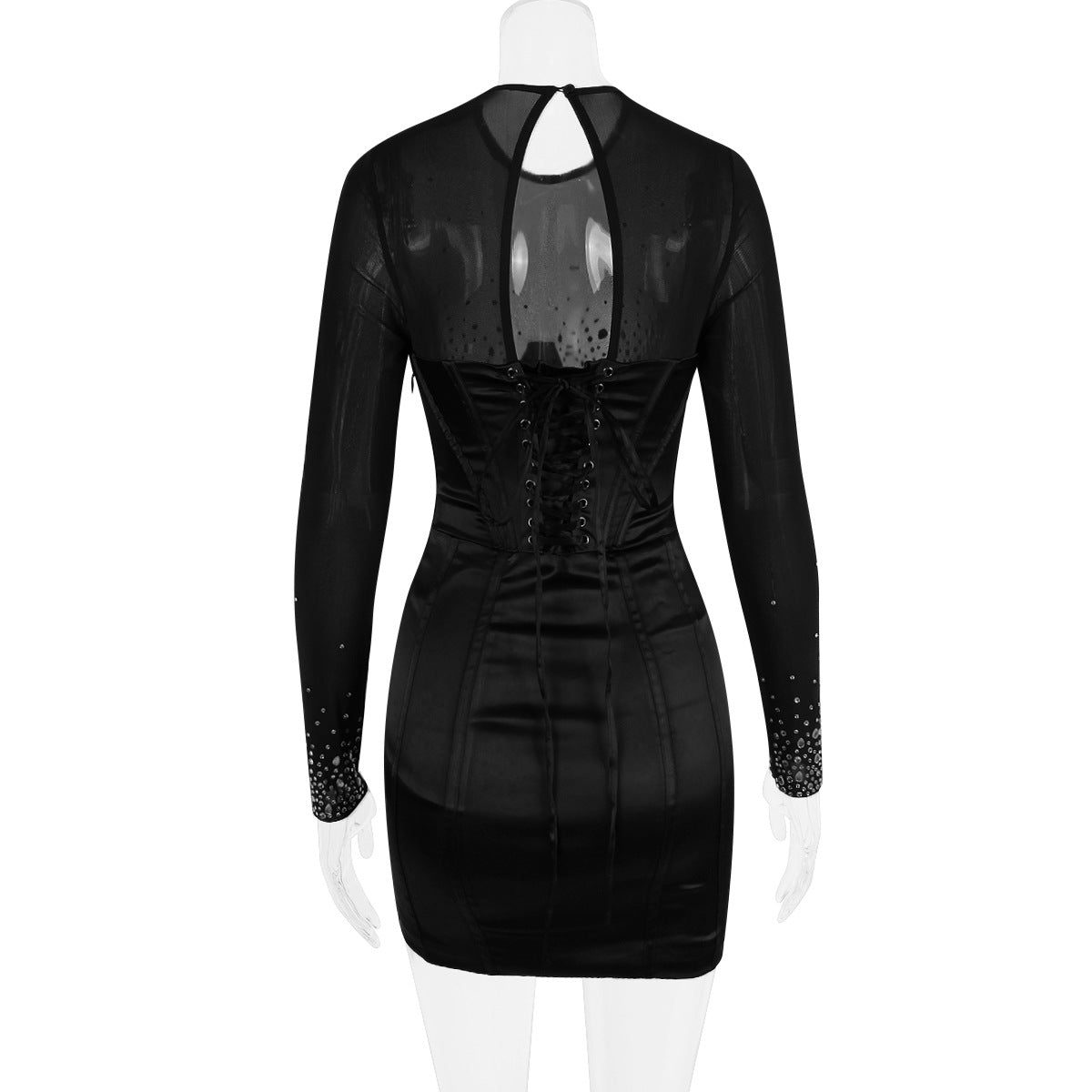 Women's Hot Rhinestone Fishbone Hot Girl Skinny Hip Skirt Black Dress