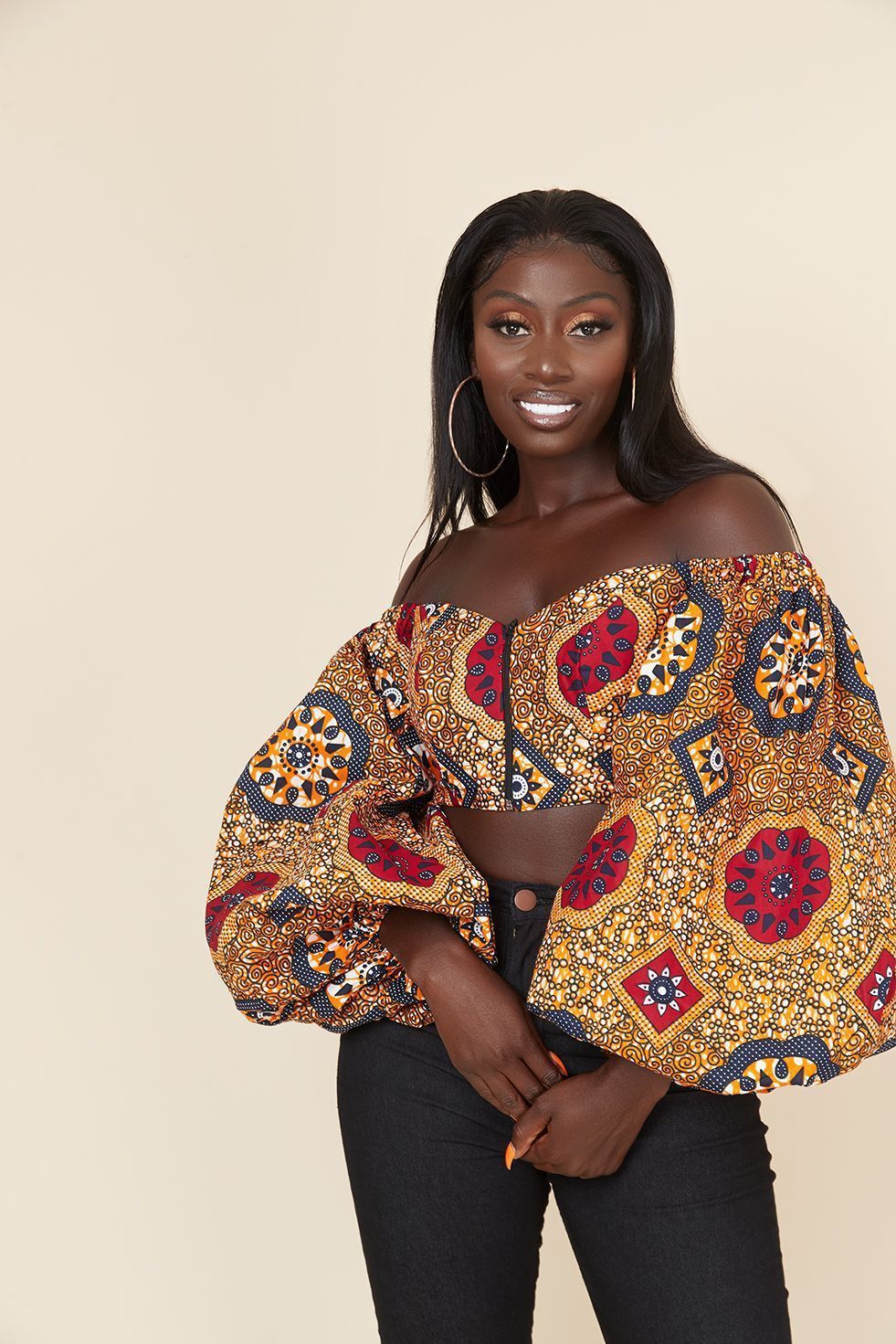 African Style Digital Printing Women's Sexy Off-neck Tube Top Long Sleeve