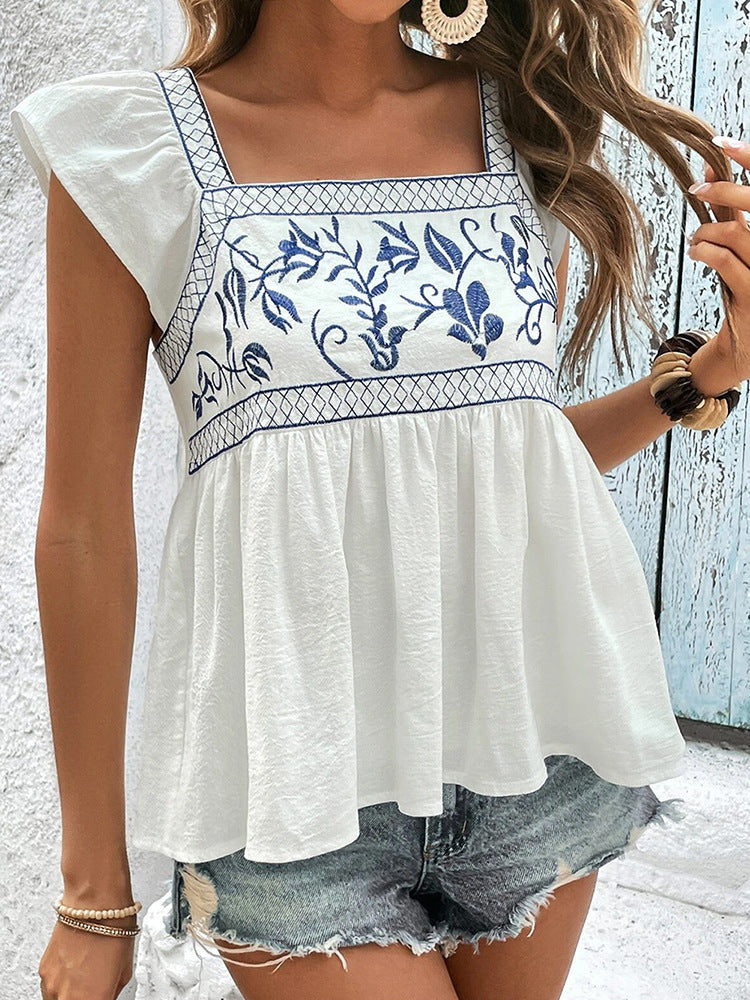 New Retro Embroidered Chiffon Shirt Women