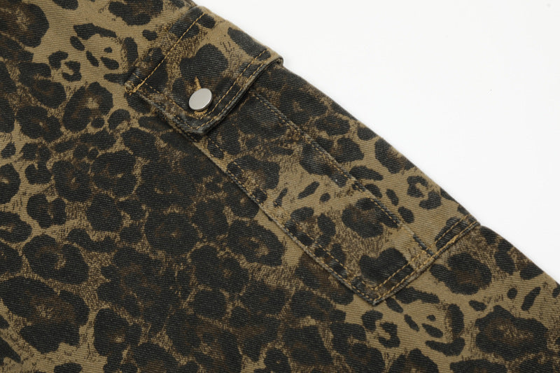 American Vintage Leopard Print Denim Brace Overol Hombres y mujeres