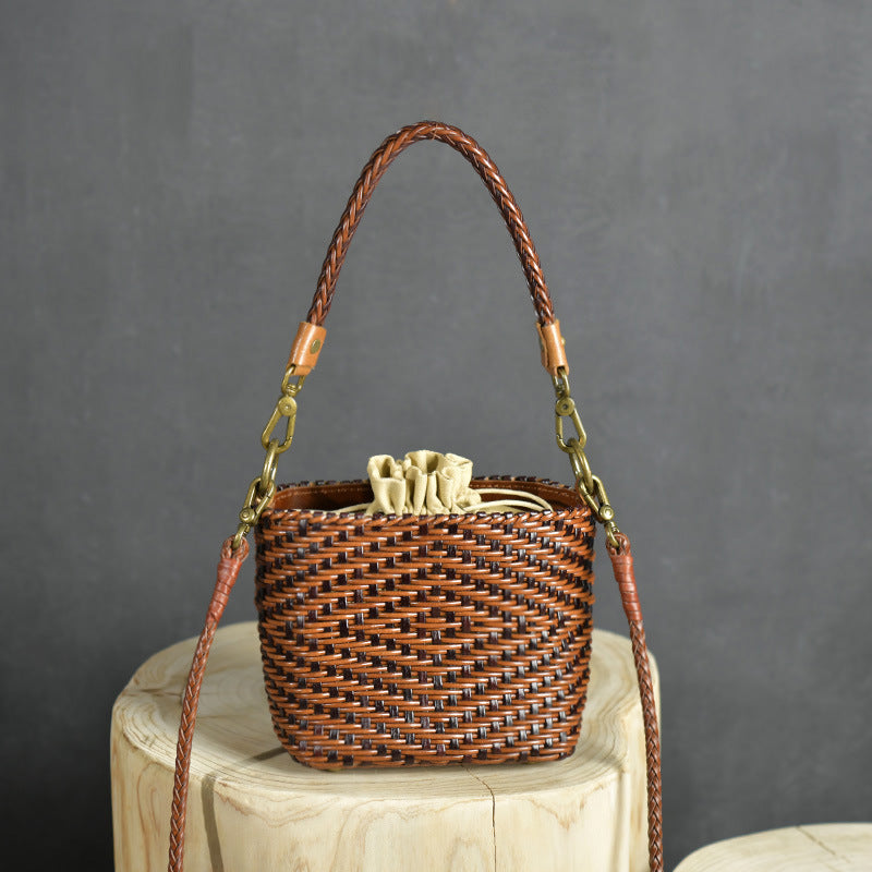 Women's Cowhide Weave Vintage Handbag