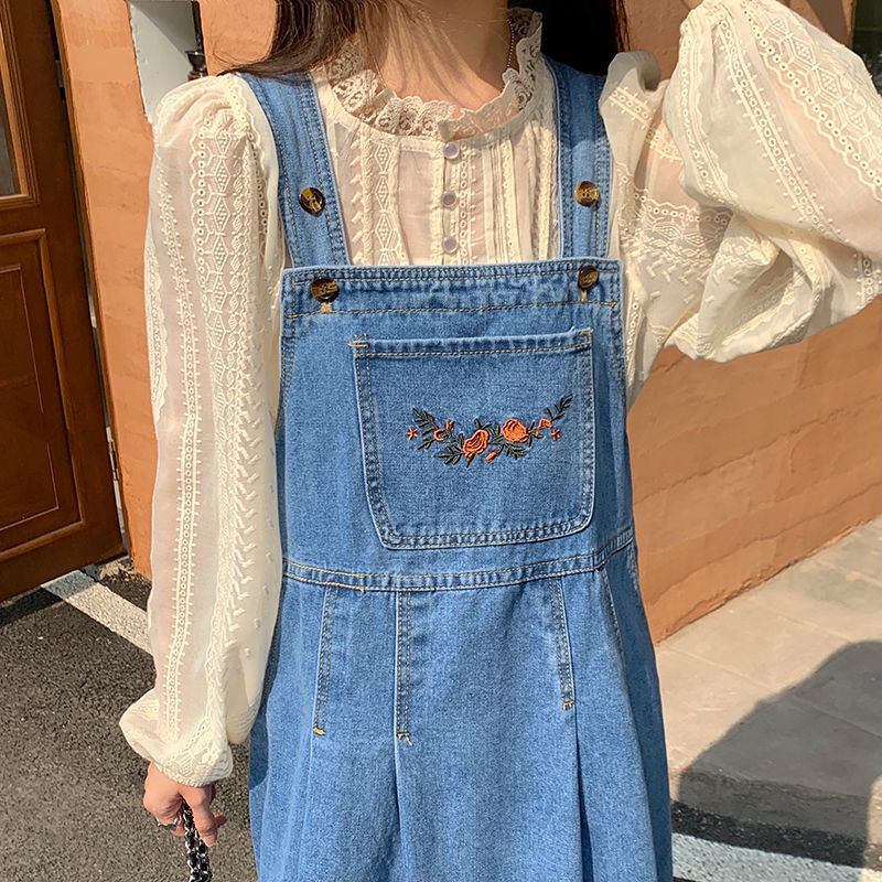 Women's Denim Suspender Skirt Retro Waist-controlled Loose