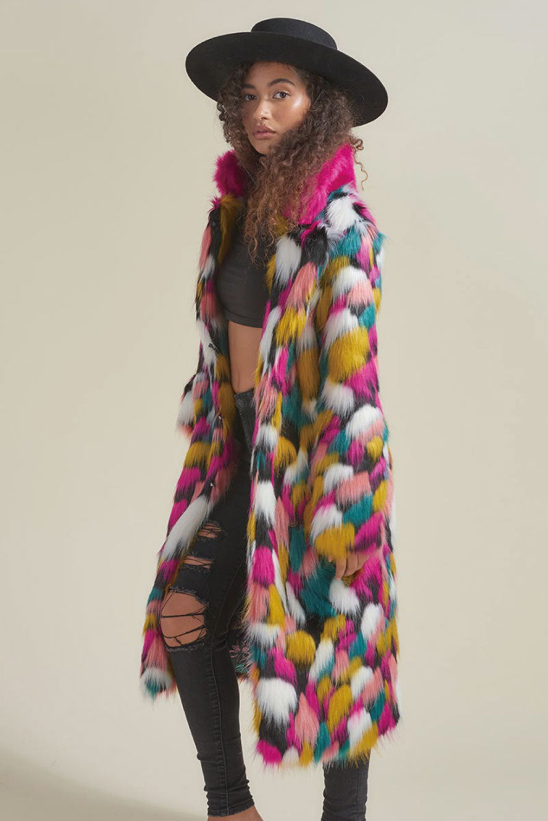 Women's Rainbow Fur Collar Imitation Fur Mid-length Coat