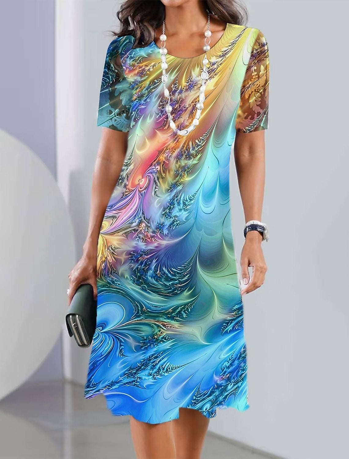 Women's Fashion Round Neck Short Sleeves Dress