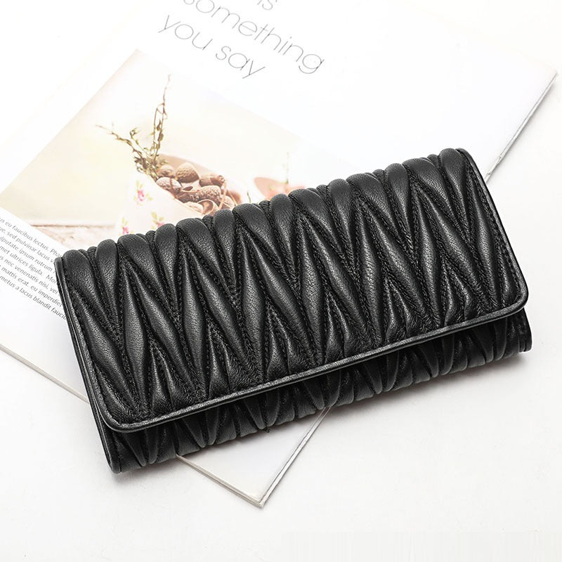 Women's Fashion Multi-card-slot Pleated Long Genuine Leather Wallet