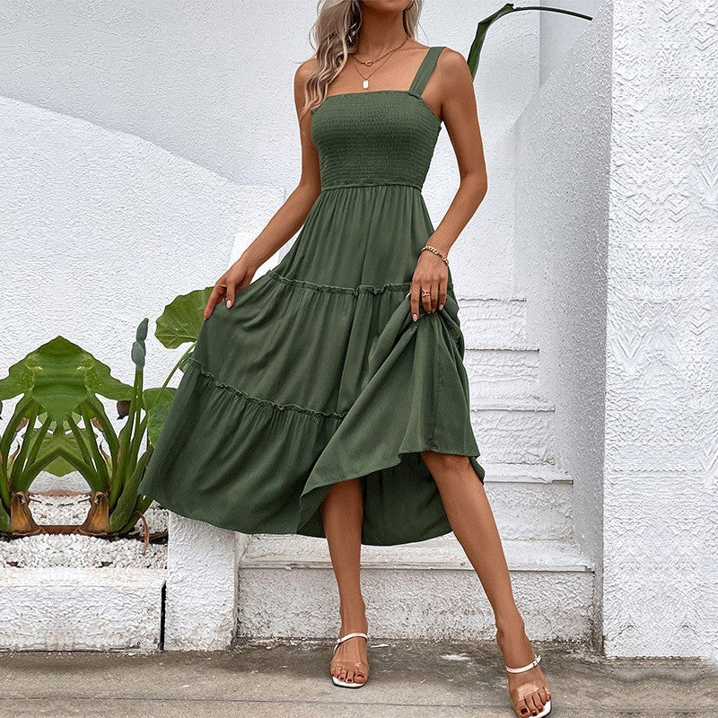 Einfarbiges Sling-Sommerkleid für Damen