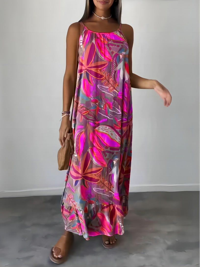 Women's Printed Long Dress Loose Strap Dress