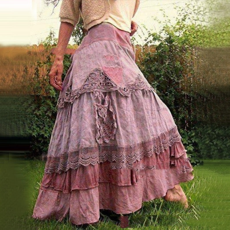 Women's Stitching Lace Large Swing Cake Skirt