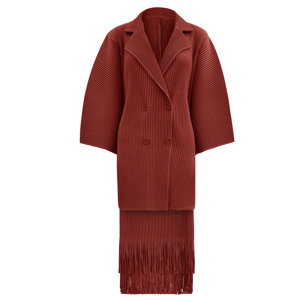 Suit Collar Thickened Coat Women's Tassel Skirt Two-piece Set