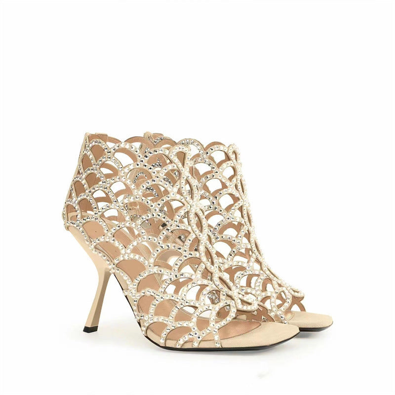 De mujer Peep Toe Rhinestone Hueco Tacones altos