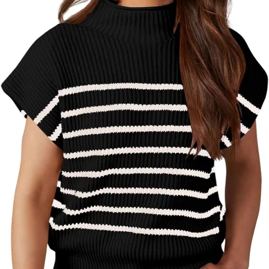 Women's Vest Sleeveless Turtleneck Slim Striped