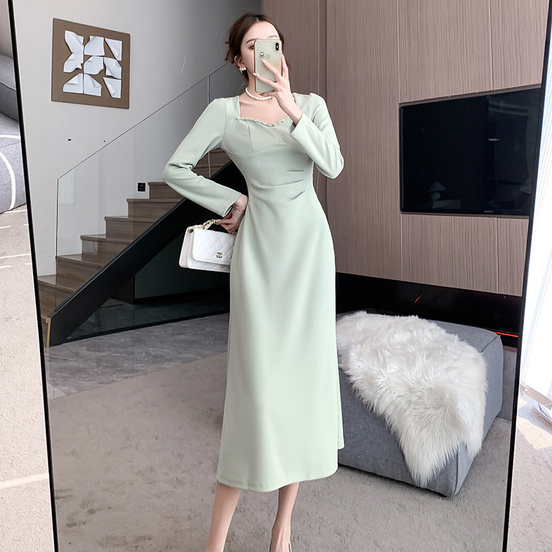 French Retro Affordable Luxury Hepburn Style Square Collar Dress