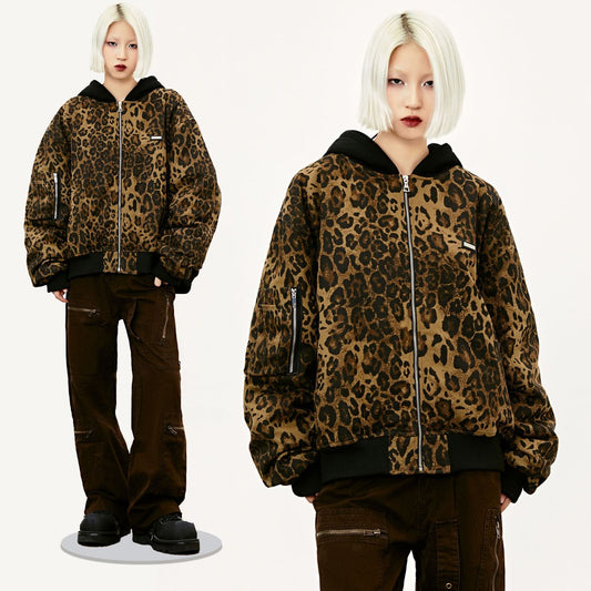 Conjuntos con estampado de leopardo American Vintage chaqueta con capucha gruesa de invierno