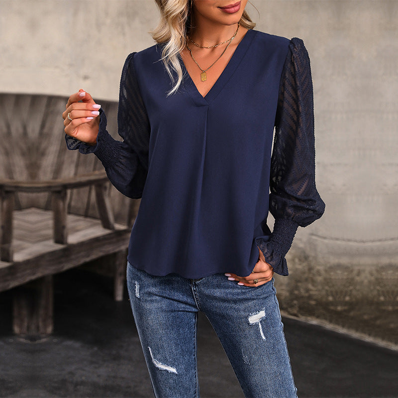 Outerwear Top Long Sleeve V-neck Solid Color Shirt