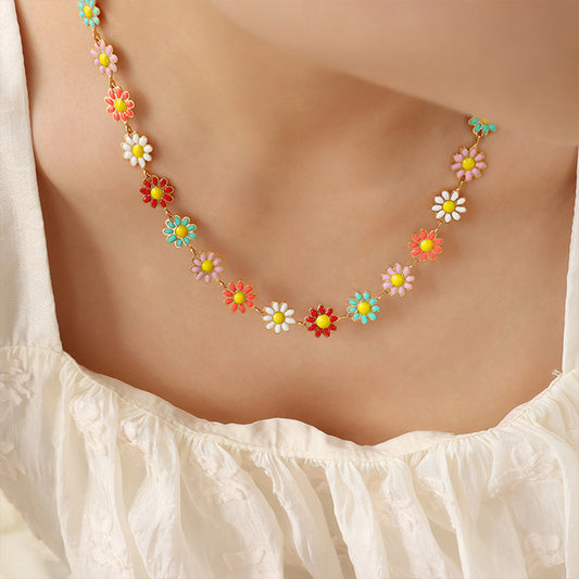 Halskette mit Öltropfen-Blume aus Titanstahl