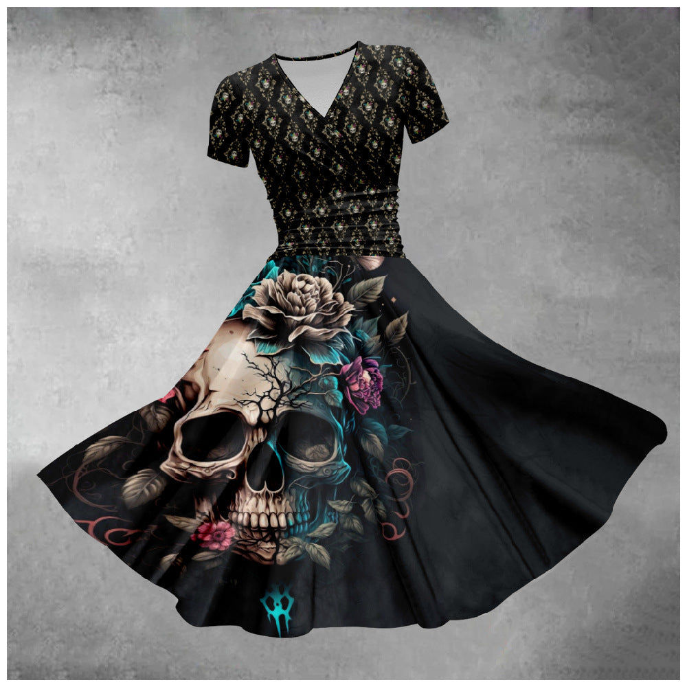 Women's V-neck Dark Floral Casual Dress