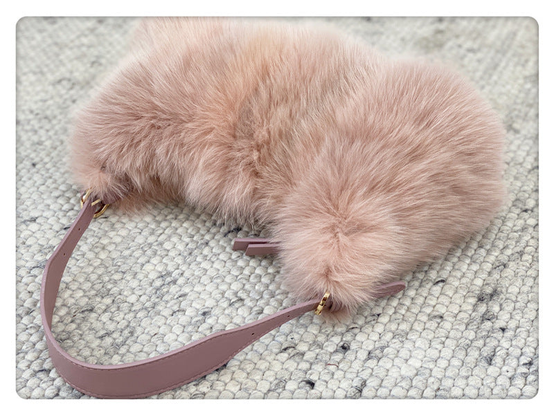 Fox Fur Stitching Women's Handbag Temperament Novel Zipper Design